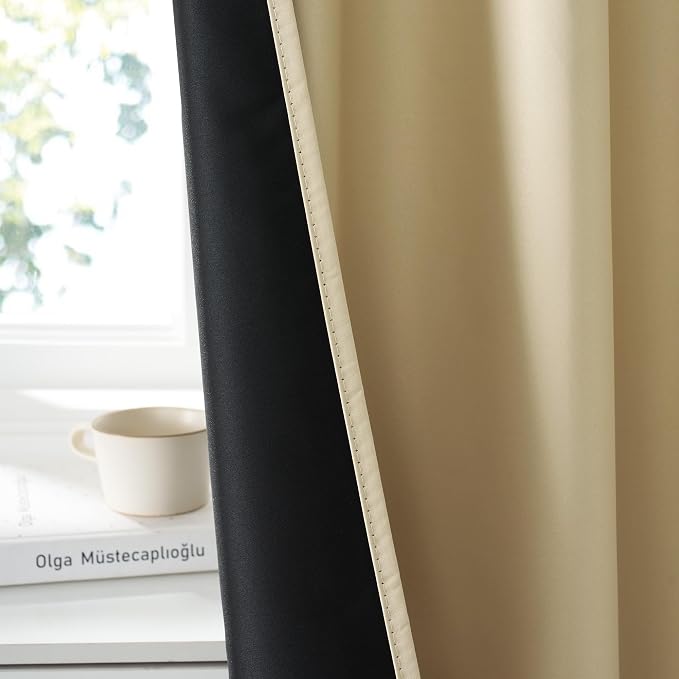 RYB HOME 100% Blackout Short Curtains for Small Window, Thermal Insulated | Total Room Darkening, Noise Reducing, Curtains for Kitchen Bathroom Basement, W34 x L48, Biscotti Beige, 2 Panels - Image 4
