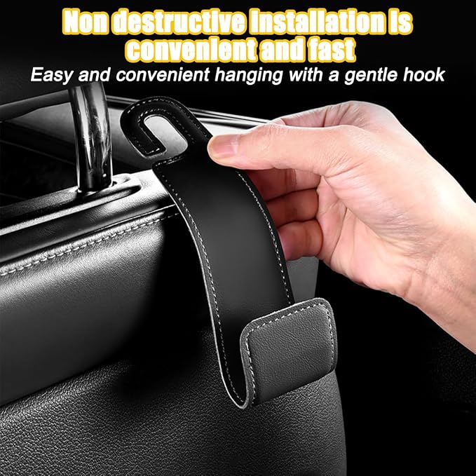 2PCS Car Seat Headrest Hook, Leather Vehicle Seatback Organizer Hanger for Hanging Purses Bags Coats, Auto Seat Back Storage Hook Accessories, Universal for SUV, Sedan, Truck (Brown) - Image 4