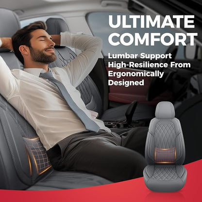 FREESOO Front Seat Covers Faux Leather Waterproof Universal Fit Grey | faux leather front seat covers, breathable waterproof, lumbar support, universal fit sedans hatchbacks pickups - Image 5