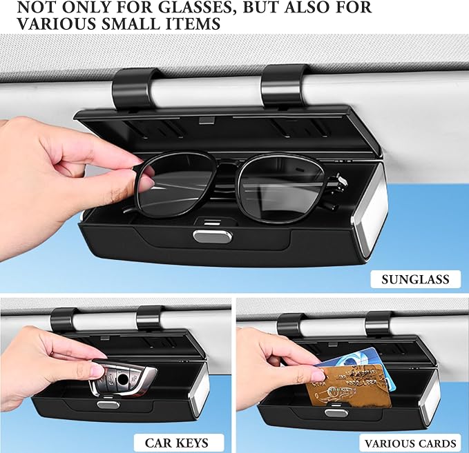 Sunglass Holder For Car Visor,Button-Open Sunglass Case For Car Visor,Car Sunglass Holder With Card Storage Function Suitable For Truck And Sedan To Place Sunglass (Black) - Image 6