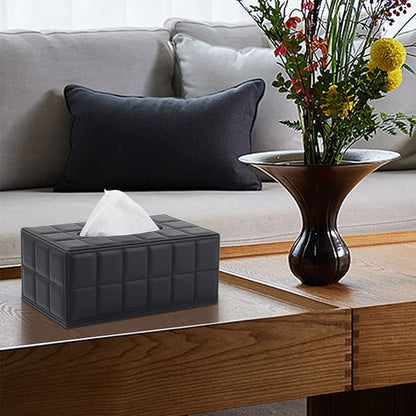 Tissue Box Cover Rectangle Tissue Box Holder PU Leather Facial Organizer with Magnetic Bottom,Decorative Napkin Caddy for Vanity Dresser Night Stand Table Countertop Home Office Car,Black - Image 6