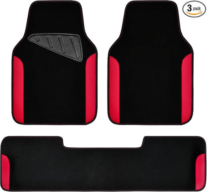 CAR PASS Waterproof Universal Faux Leather 3Pcs Car Floor Mats, Red Car Mats Fit for SUV,Vans,sedans, Trucks,Set of Vehicles Car Carpet with Driver Heel Pad and Anti-Slip Nibs Backing (red 3Pcs) by CARPASS