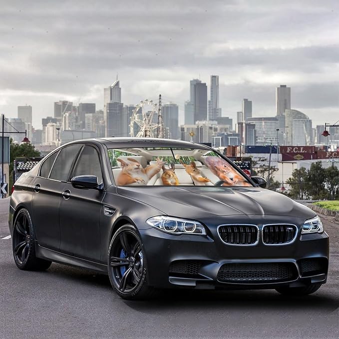 Funny Squirrel Car Windshield Sun Shade Umbrella Automotive Windshield Sunshade Foldable Front Car Accessories Interior Decor to Keep Vehicle Cool for Most Vehicles 57'' X 30'' - Image 3