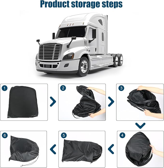 2 Pcs Side Window Sun Shade for Freightliner Cascadia 08-17 | Fits Cascadia Semi Truck Day Cab & Sleeper, 6-Layer 210T Reflective Heat Blocker, Blackout Privacy Cover, Foldable - Image 9