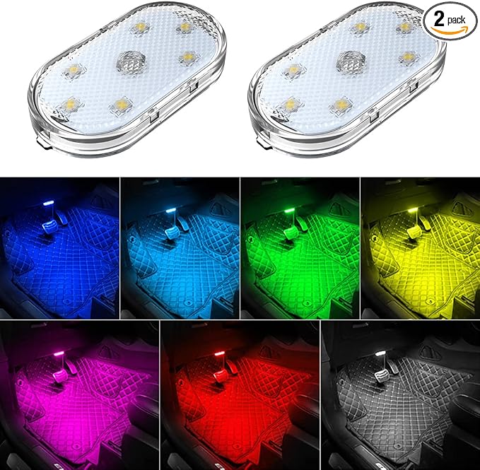 2 PCS Car Led Lights Interior,7 Colors Ambient Lighting Interior,USB Rechargeable Car Sound Control Light by Zosppei