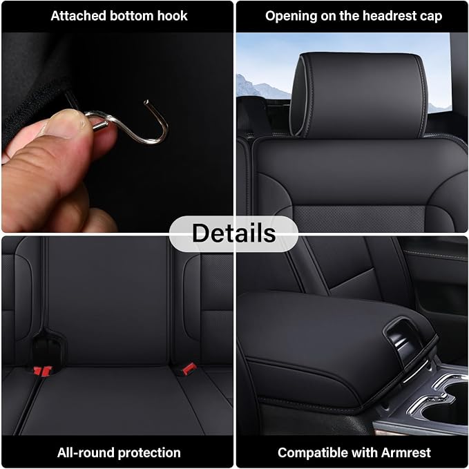 Coverado Full Set Seat Covers Faux Leather(Black) Easy Install,Waterproof, Custom Fit Chevy Silverado/GMC Sierra (2007-2013/2019-2025 1500; 2020-2025 2500HD/3500HD) Crew/Double/Extended Cab - Image 6
