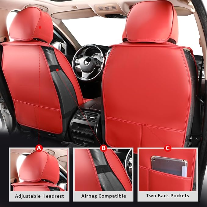 Front Seat Covers,Waterproof Car Seat Covers Leather Seat Protector | Seat Covers Wine Red,Universal Seat Covers,Breathable Seat Protector For Most SUV Sedan Truck For Families,Pets,Commuters - Image 2