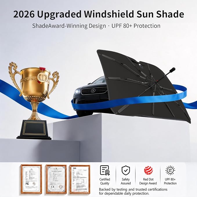 Purehorizon XL Truck Windshield Sun Shade Umbrella, F-150 Ram Tundra | 61 x 33 in XL shade for listed full-size pickups, with 10-rib frame and bendable handle for wide truck glass - Image 9