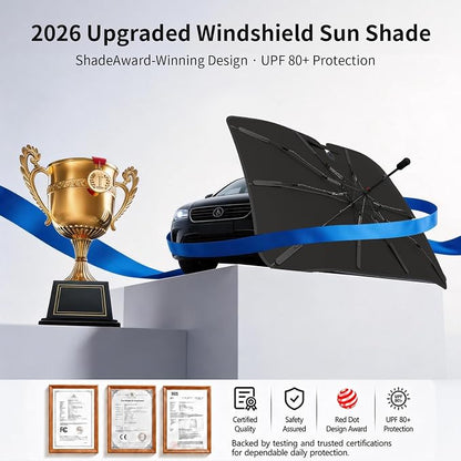 Windshield Sun Shade Umbrella, 99% UV Block, Nano Ice Coating, 58 x 32 in | Blocks 99% of UV Rays - Image 7