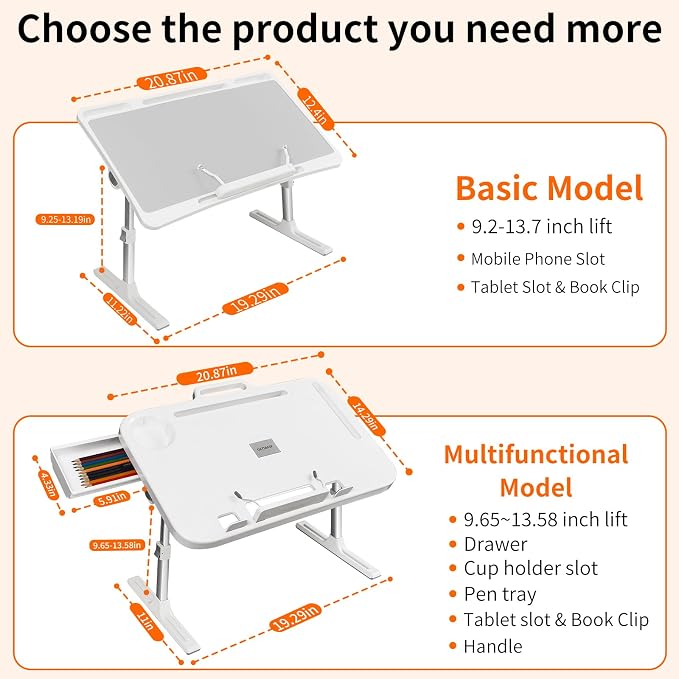 Laptop Desk Bed Table,Adjustable Lap Desk Bed Tray,Portable Folding Couch Table with Bookstand & Storage Drawer,Car Rear Seat Sofa Floor Laptop Tray Stand for Adult Kids Reading Writing Eating - Image 8