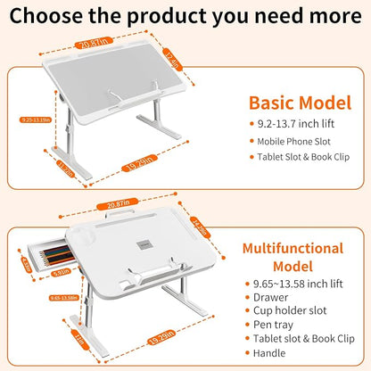 Laptop Desk Bed Table,Adjustable Lap Desk Bed Tray,Portable Folding Couch Table with Bookstand & Storage Drawer,Car Rear Seat Sofa Floor Laptop Tray Stand for Adult Kids Reading Writing Eating - Image 8