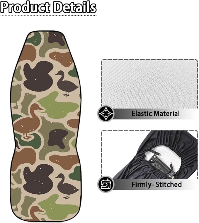 Duck Camo Car Seat Covers 2 Pcs Automobile Front Seat Covers Breathable Protection Interior Accessories Anti-Slip Back Fabric Compatible with Most Cars,SUV,Sedan - Image 5