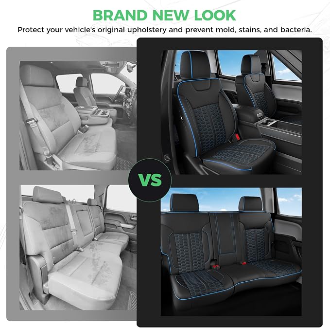 RIDEPOSH Custom Leather Seat Covers for Silverado/Sierra 1500 2014-2018 | Only Crew Cab, Fits 2500/3500HD 2015-2019, Jump Seat Cover(armrest storage only), Protective, Scratch-resistant, Easy-clean - Image 7
