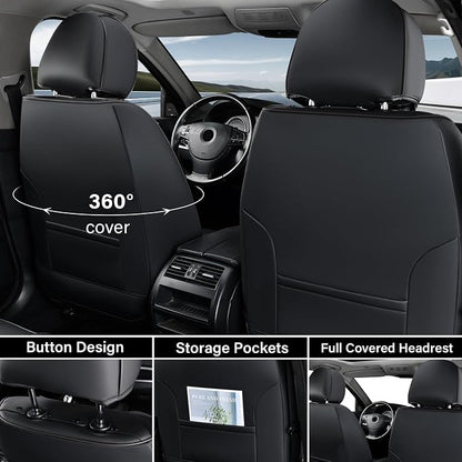Coverado Seat Covers, Car Seat Covers Front Seats, Waterproof Nappa Leather Auto Seat Cover with Lumbar Head Pillow, Black Gray Seat Covers Carseat Cover Universal Fit for Most Cars - Image 3