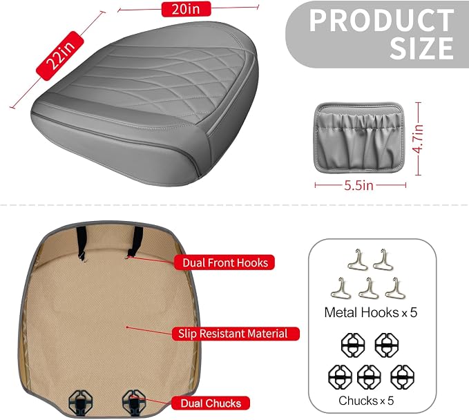 BEITK 2 Pack Grey Leather Front Bottom Car Seat Covers | PU leather,Waterproof, Full Wrap, non-slip, with Storage Pocket, Universal Fit for Sedan Truck SUV, Easy to Install - Image 2