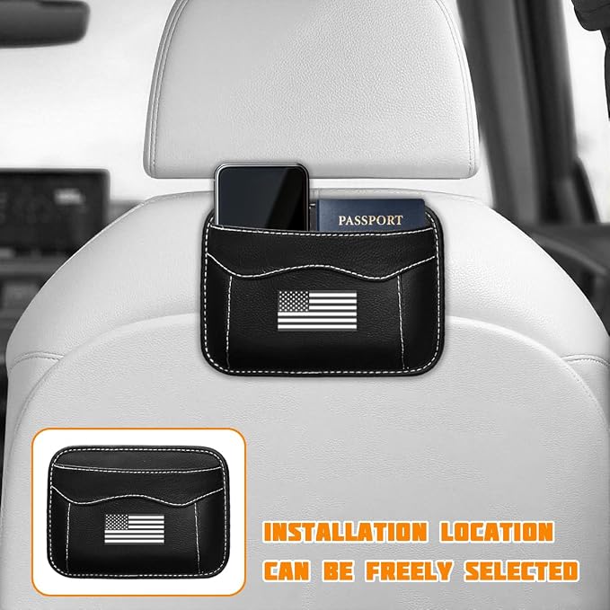 Car Seat Side Pocket Organizer, PU Leather Mini American Flag Vehicle Phone Holder Storage Bag, Auto Interior Tray Pouch Seat Gap Filler Accessories, Universal for SUV Sedan Truck (Black) - Image 5