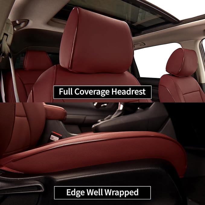 EKR Civic Seat Covers Custom Fit for Honda Civic (Hatchback) 2017 2018 2019 2020 2021(Rear W/NO Armrest),Waterproof Leather Car Seat Cover Full Set,Faux Leather(Burgundy) - Image 3