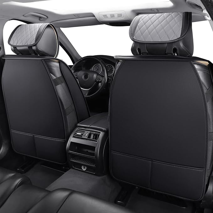 Leather Car Seat Covers Full Set Universal Fit Toyota, Black-Grey | Waterproof Cushion Compatible with 4Runner Nissan Altima Honda Chevy Impala Colorado Cruze Malibu Ford Cadillac Lexus - Image 2