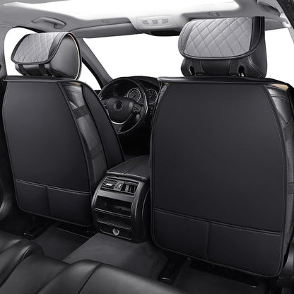 Leather Car Seat Covers Full Set Universal Fit Toyota, Black-Grey | Waterproof Cushion Compatible with 4Runner Nissan Altima Honda Chevy Impala Colorado Cruze Malibu Ford Cadillac Lexus - Image 2