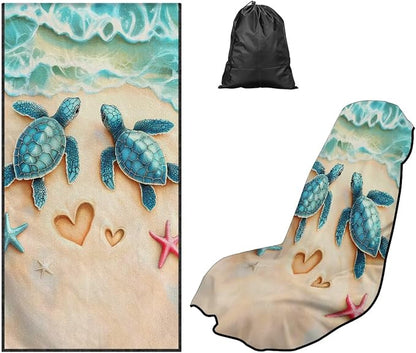 Beach Sea Turtle Car Seat Cover Towel with Storage Bag Animal Sea Turtle Auto Interior Seat Protector for Front Seat Only Sweat Car Seat Towel Cover for After Gym Running Swimming Hiking by YMPUDXFI