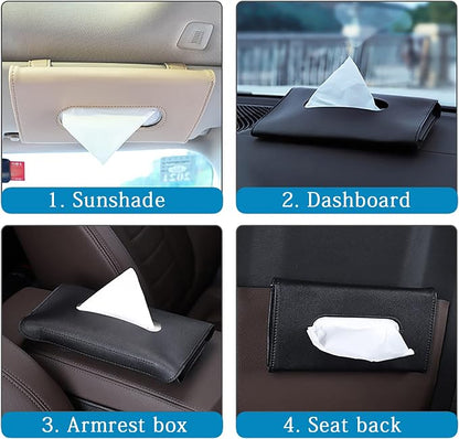 2PCS Car Tissue Holder Sun Visor Napkin Holder with Tissue Car Mask Holder | Refill Car Mask Holder PU Leather Tissue Box Tissue Box Holder Hanging Tissue Holder Mask Dispenser for Car - Image 3