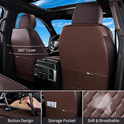 Huidasource Front Seat Covers Fit for Toyota Tacoma 2016-2023 SR SR5 Limited TRD Sport/Pro/Off Road All Cab Front Row, 360° Full-wrap Leather Automotive Car Seat Cushion Cover (Front Pair/Coffee) - Image 3
