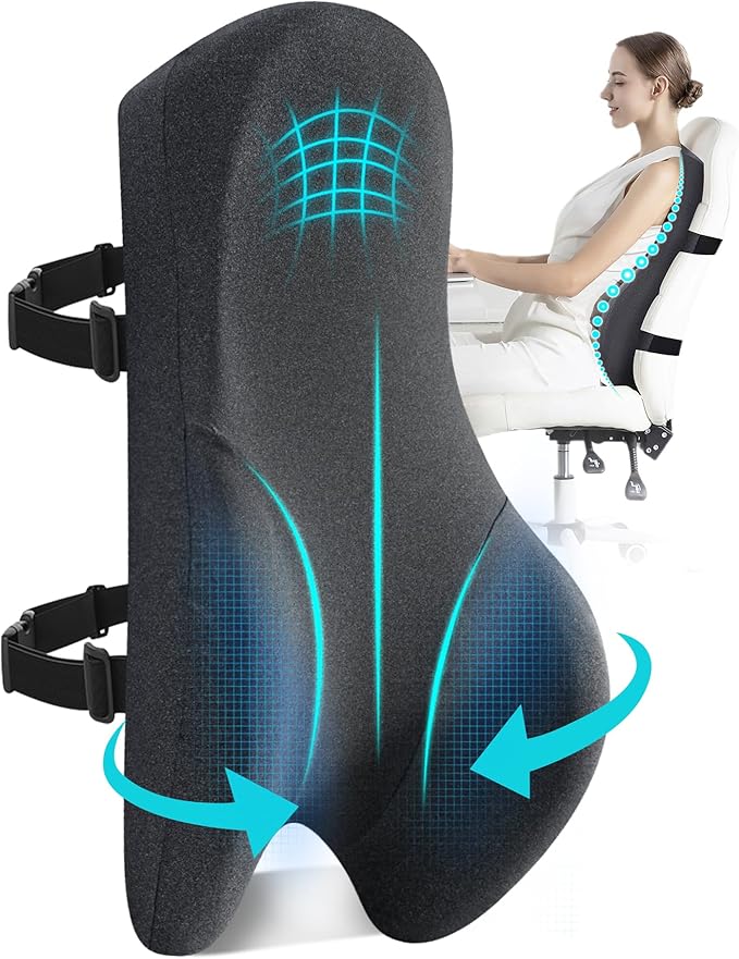 Teemour High Back Support Pillow for Office Chair, Fully Support Back Cushion - Memory Foam Lumbar Support Pillow for Office Chair, Desk, Gaming Chair, Promotes Posture Pain Relief Adjustable Straps by Teemour