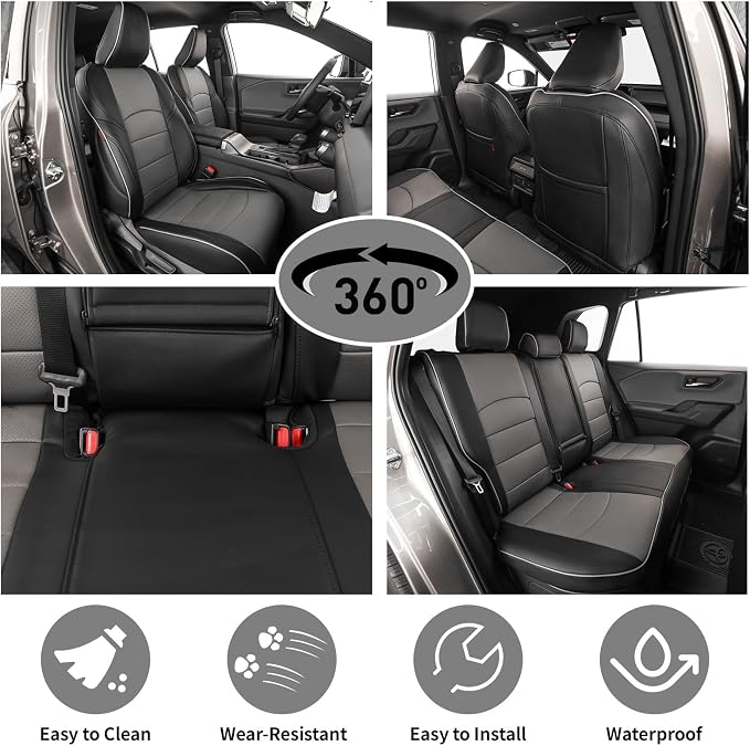 EKR Rav4 Seat Covers Custom Fit for Toyota Rav4 (Hybrid) LE/XLE Premium 2026,Waterproof Leather Car Seat Cover Full Set for SUV,Faux Leather(Black/Gray) - Image 4