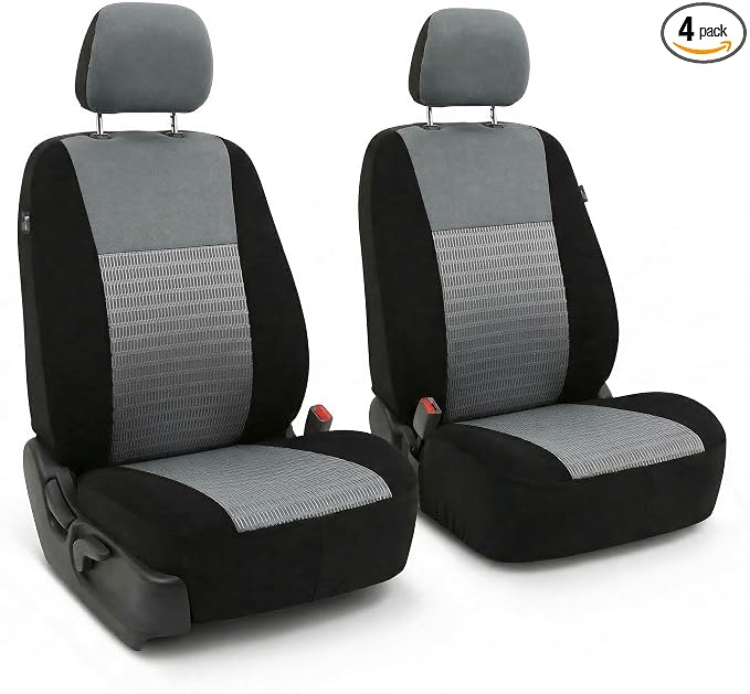 FH Group Universal Car Seat Covers Front Set for SUV Truck Sedan Vans | 3D Textured Breathable Fabric Seat Cover Set Protector with Airbag Compatible Interior Upgrade - Gray by FHGroup