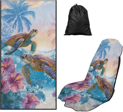 Sea Turtle Flower Car Towel Seat Cover 1 Piece Breathable Car Seat Cover Protector with Storage Bag for Cars, Trucks, Sedans, Vans, SUVs by Aplkyhs
