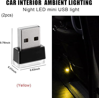 2 PCS USB LED Car Interior Atmosphere Lamp, Portable Mini LED Night Light, Plug-in USB Interface Trunk Ambient Lighting Kit, Universal Interior Car Accessories (Yellow) - Image 2