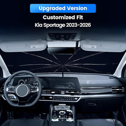 Windshield Sun Shade Umbrella for Kia Sportage 2023 2024 2025 2026 Accessories, Upgraded HUPF 50+ Ice Crystal Coating Car Front Window Sunshade with 360° Bendable Shaft & Mirror Cutout - Image 2