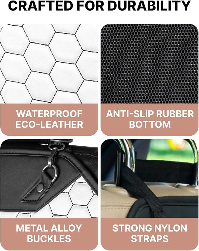 Set Seat Back Organizer & Car Seat Protector Hexy Waterproof & Non-Slip Protector for Child Car Cushion for Leather and Fabric Seats (White Set 2) - Image 3