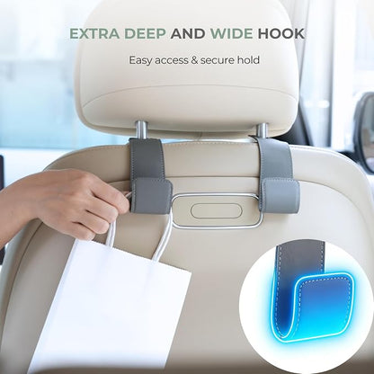 2 Pack Purse Holder for Car, Universal Leather Car Seat Hook, Car Organizer | Extra Wide & Deep Hook; Soft Leather Wrapped; Flexible Hanging Design - Image 3