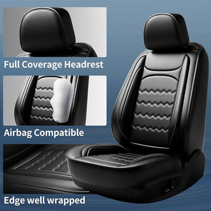 Forte Car Seat Covers Custom Fit for Kia Forte 2010-2024, Full Coverage Leather Waterproof Breathable Seat Covers Full Set, Automotive Seat Protectors, Airbag Compatible(5 Seats, Black) - Image 2