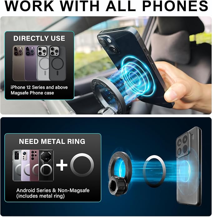 Dual-End Car Phone Holder for Toyota RAV4 2026 Accessories 12.9-Inch Screen | Strong Magnetic Cell Phone Mount for Magsafe iPhone, 360° Hands-Free No Air Vent Blockage One-Hand Operation Stable Stand - Image 8