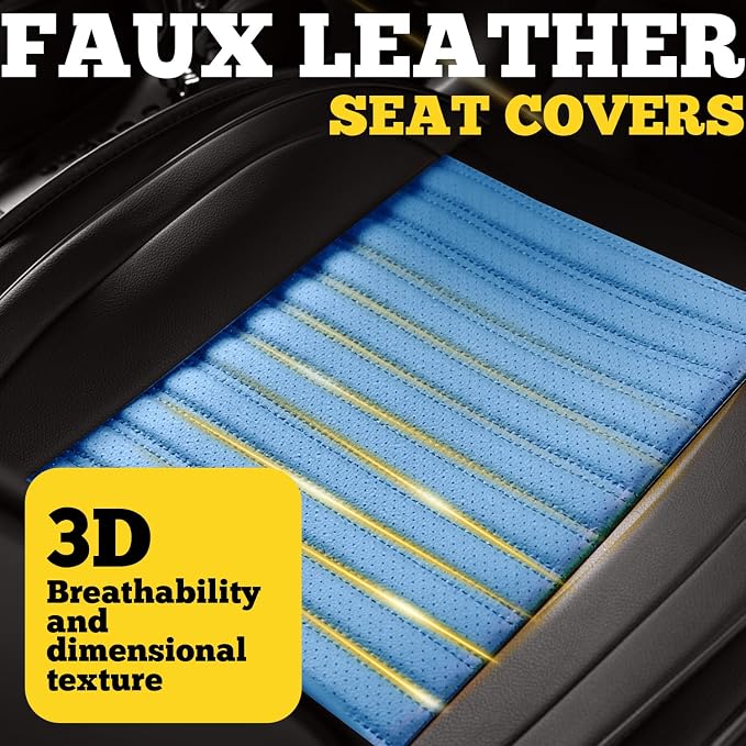 Car Seat Covers Full Set, Faux Nappa Leather, for Sedans and SUVs | Full Set, Waterproof, Airbag Compatible - Image 7