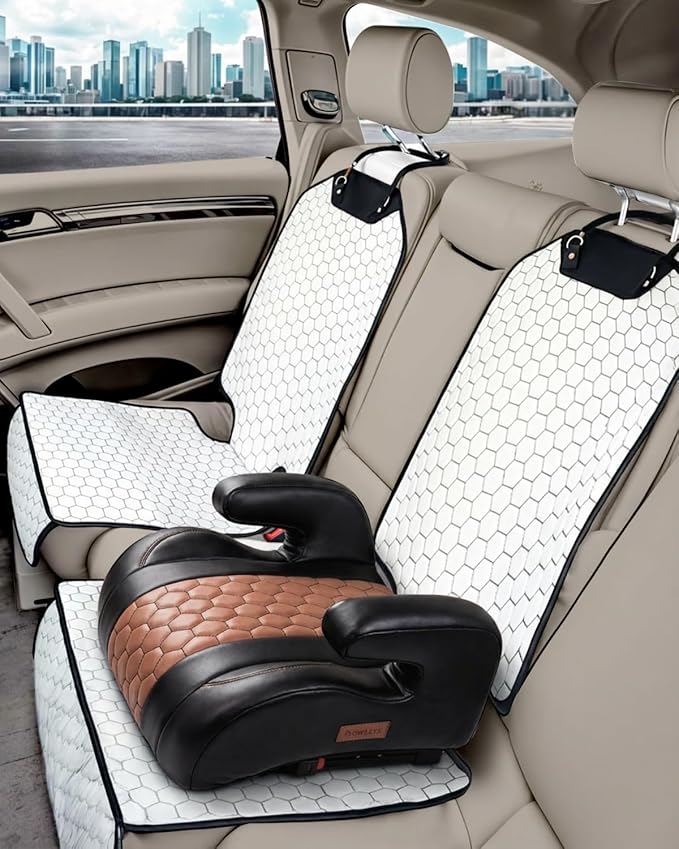 Set Seat Back Organizer & Car Seat Protector Hexy Waterproof & Non-Slip Protector for Child Car Cushion for Leather and Fabric Seats (White) - Image 8