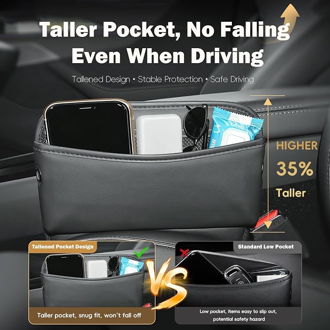 MARCHFA Car Seat Side Pocket Organizer Car Pocket Pouch for Seat, Door, Console, Car Seat Gap Filler Organizer Multifunctional Car Organizer Accessories for Phone Sunglasses Keys Cards (Large) - Image 7