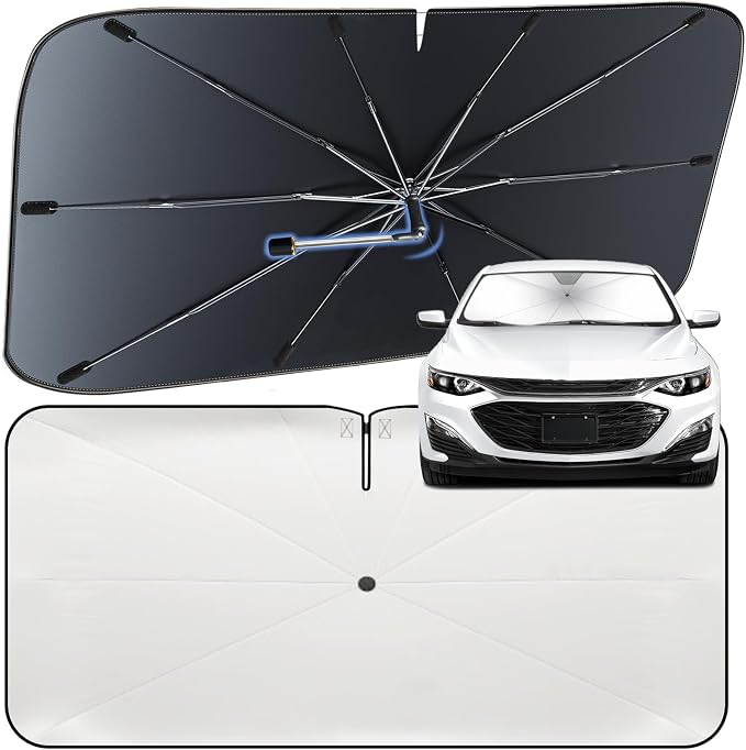 Windshield Sun Shade Umbrella for Chevrolet Malibu 2016-2024 Front Window | Heat-Reflective Window Shade, Umbrella Sunshade Cover Blocks Heat, Protects Interior, Vehicle-Specific Precision Fit by Fshaanys
