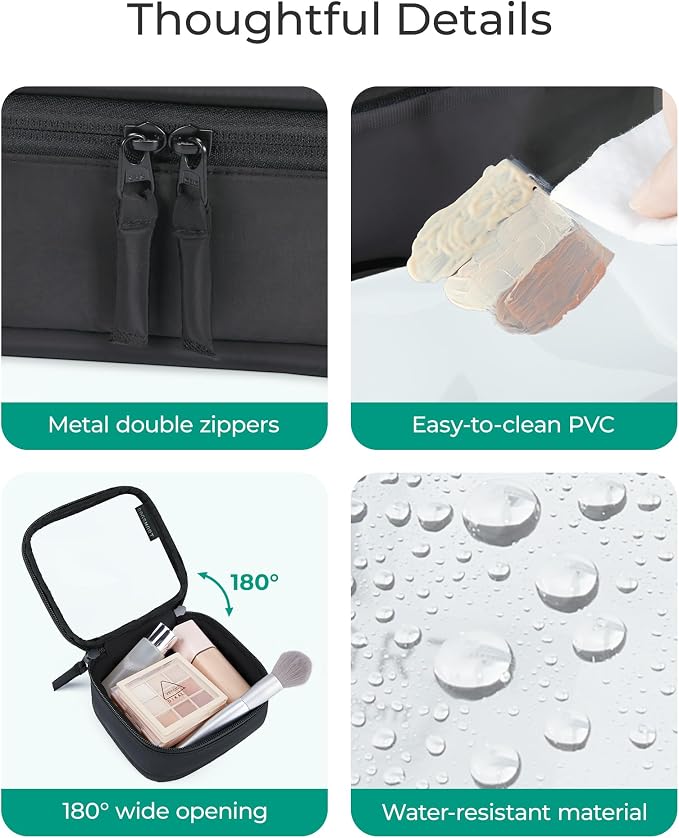 BAGSMART Mini Clear Makeup Bag for Women Portable Travel Toiletry Bag, Cute Small Water-ResistantCosmetic Bag TSA Approved Clear Makeup Case Pouch with Zipper for Car Essentials(Black) - Image 6