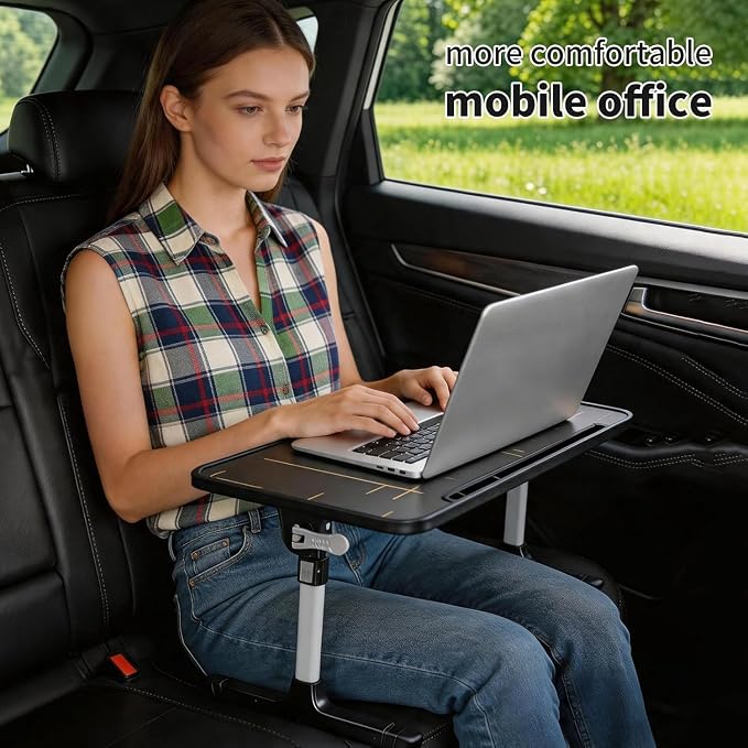 Foldable Passenger-Seat Car Desk for Laptop,Work,Car Passenger Table | Height-Adjustable, Waterproof Wipe-Clean Surface, Non-Slip, Tear-Resistant, Slim and Portable,Mobile Workspace - Image 2
