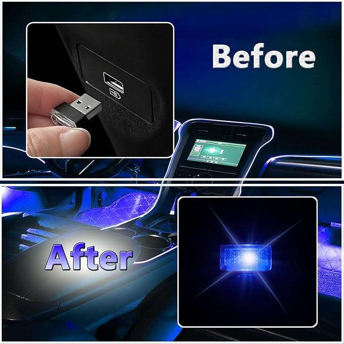2 Pcs USB LED Car Interior Atmosphere Lamp, Night Light LED Decoration Light Ambient Lighting Kit Interior LED Lights, Portable Vehicle Ambient Lighting Kit for All Car Interior Accessories (Blue) - Image 4