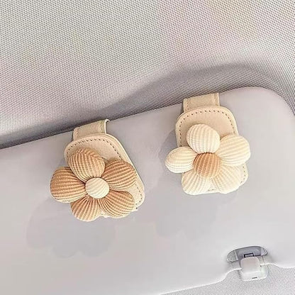 Flower Sunglass Holder for Car Visor – Decorative Sun Visor Clip,Eyeglass Hanger Organizer for Women,Scratch‑Free Glasses Storage Different Size Eyeglasses (Brown Flowers) - Image 3
