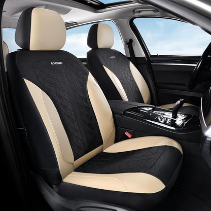 Coverado Front Seat Covers, Beige Seat Covers 2 Seats, Leather Car Protectors 2-Pack, Auto Seat Covers Spill-Proof Design Universal Fit for SUV, Vans, Sedan, Truck by COVERADOAUTO