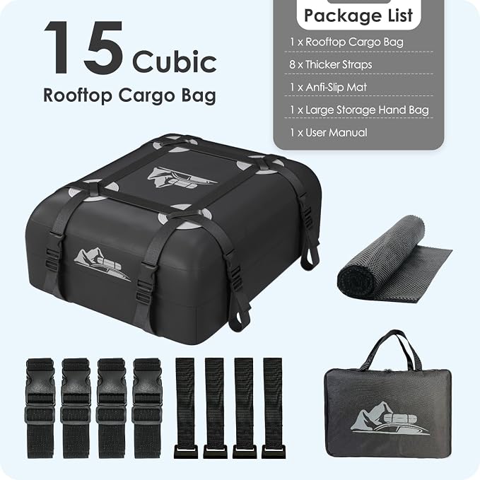 Car Rooftop Cargo Carrier Bag 15-20 Cubic Feet(15Cu.Ft-Gray) - Image 8