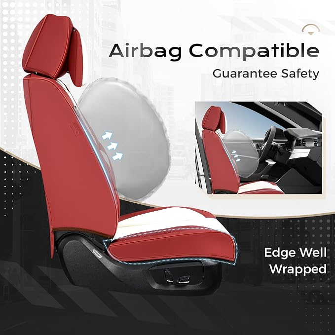 Coverado Car Seat Covers, Seat Covers for Cars, Waterproof Leather Auto Seat Protectors, Leather Car Seat Cushion, Car Interiors Accessories Universal Fit for Most Cars - Image 3