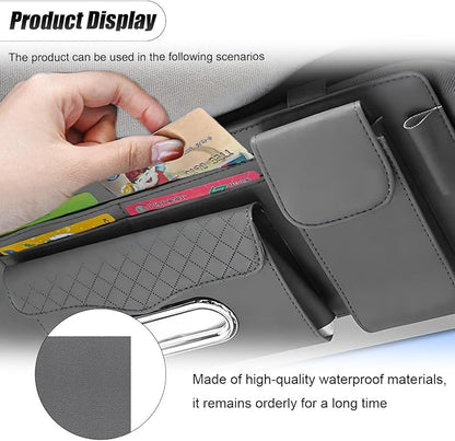 ZIMISI Leather Car Visor Organizer, Sun Visor Storage Bag, Car Tissue Holder, Multi-Pocket Document Holder, Vehicle Travel Accessories for Pen, License, Cards, Sunglasses, Tissues (Grey) - Image 4