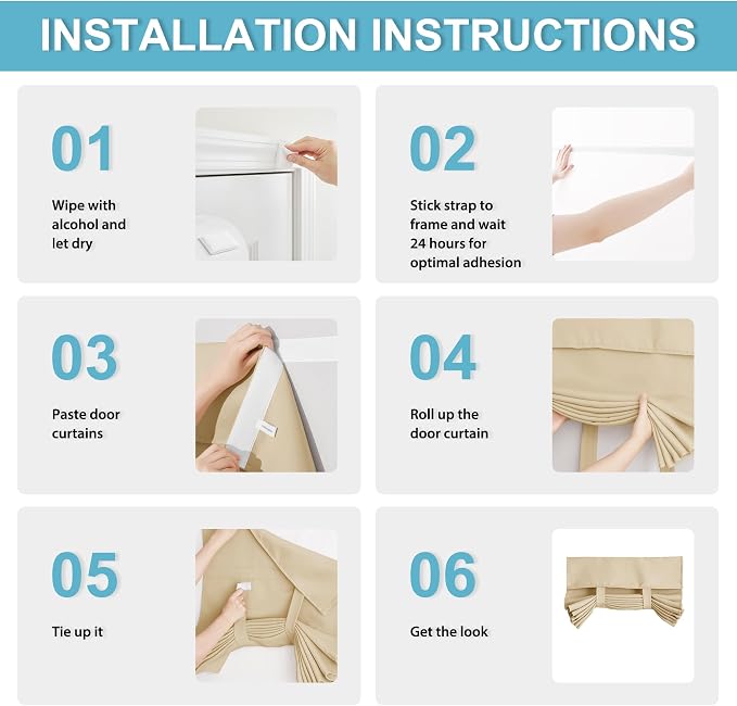 RYB HOME Blackout Curtain Privacy Window Drape for Living Room Bedroom Door | Self Adhesive, Thermal Insulated, For Patio Kitchen Front Entry Front Back Door Glass Window,W36 x L80, Beige, 1 Panel - Image 3