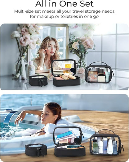 BAGSMART Mini Clear Makeup Bag for Women Portable Travel Toiletry Bag, Cute Small Water-ResistantCosmetic Bag TSA Approved Clear Makeup Case Pouch with Zipper for Car Essentials(Black) - Image 7